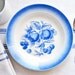 french antique serving bowl with blue pattern