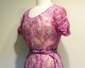 ON SALE Vintage Purple Printed Chiffon Sequined Party Dress