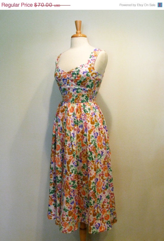 ON SALE Vintage Floral Bombshell Cotton Sundress