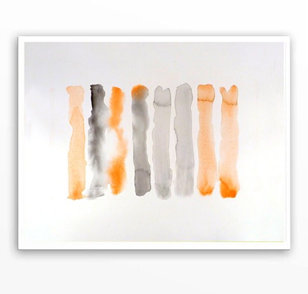 Color Block Orange and Grey - Original Watercolor Painting - Abstract Watercolor Painting - Stripes Geometric Home Decor Men Women - 8 x 10
