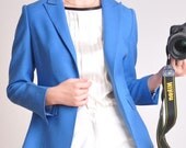 Classic Luxury Virgin Wool Ocean Blue Women Pockets Suit Blazer Jacket