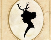 Papercut Art - Elegant Silhouette - Deer Antlers - Woodland Whimsical Art Print - Elegant Nursury Art Vintage Fairy Tale