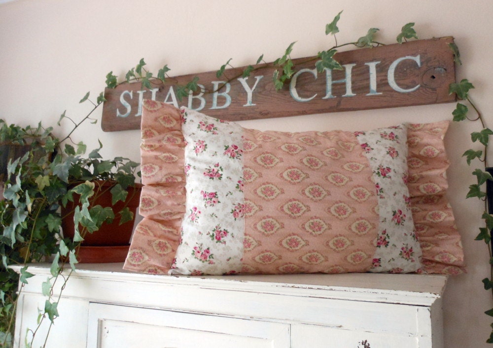Shabby Chic Pillow so Cottage with Roses Peachy Pink So Brocante and Romantic