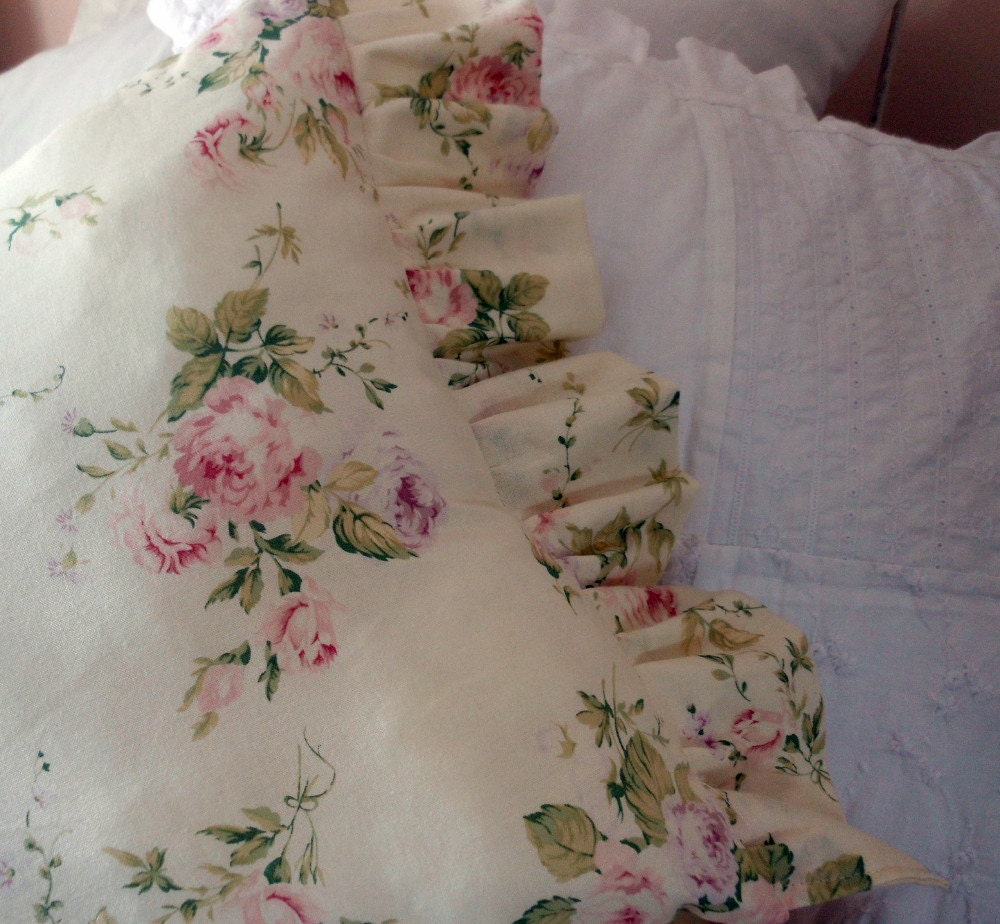 Soft Muted Tones and Roses in Shabby Chic Pillow