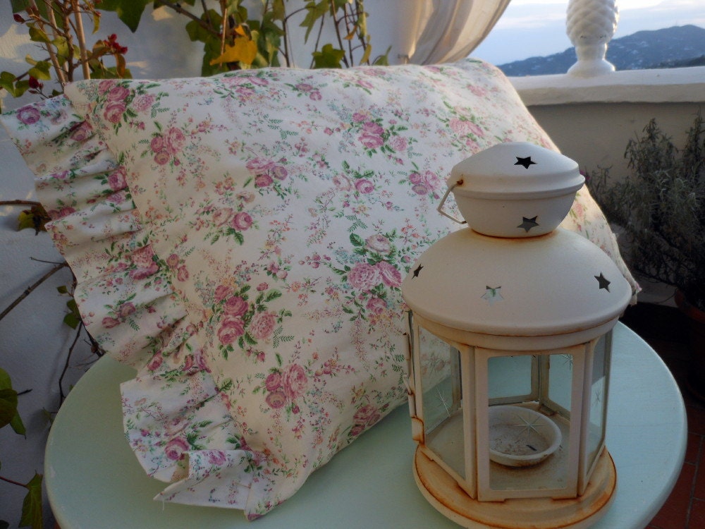 Dainty Shabby Chic Roses Pillow Pinks and Lilacs Gives a Cottage Look