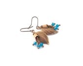 Copper Leaf Earrings Cobalt Blue Light Blue Antique Blue Beaded Wire