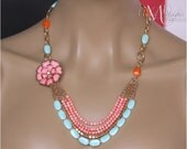 Gold Aqua Dyed Bamboo Coral Flower Necklace