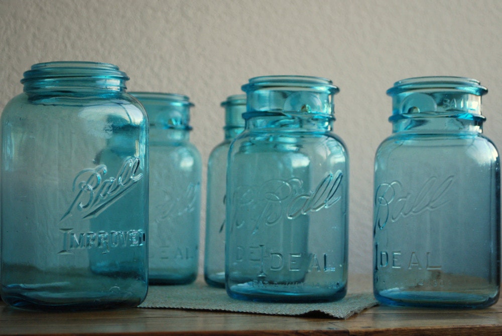 Wedding  Mason Jar Aqua  Square Vintage