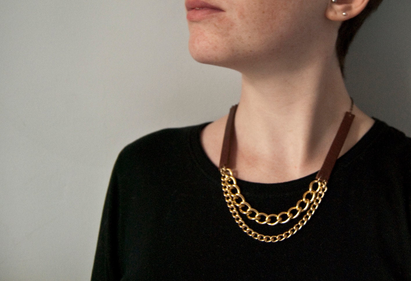 SALVAGE - vintage leather and mixed chain necklace