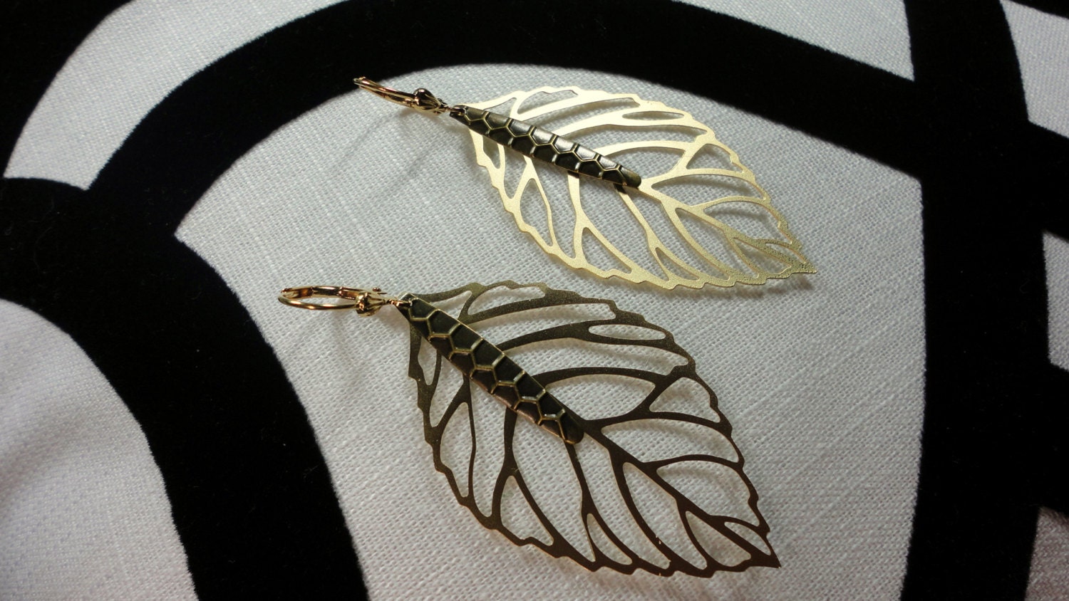 Leaf Cut Out Pendant Copper Hammered Charm Earrings