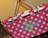 Personalized EASTER Basket Collapsible Embroidered Monogrammed mini HOT PINK Polka Dot Market Tote Picnic