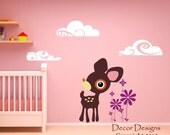 Cute Deer Scene Printed Vinyl Repositionable Wall Decals