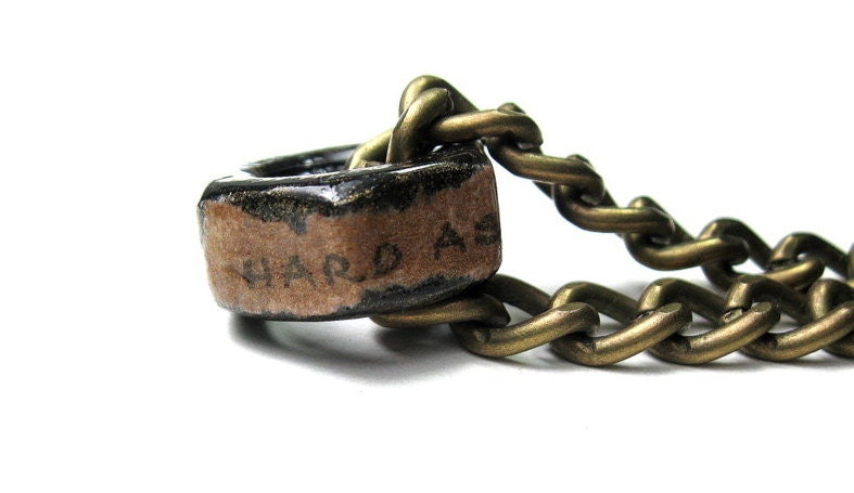 Hard as Nails, Industrial Chic Mens Hex Nut Necklace, Steampunk, Antiqued Brass, Metal Jewelry, Rugged, Masculine, Gifts for Guys, For Him
