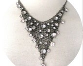 Vintage 70s does 20s Necklace / 1920s Art Deco Bib Style Necklace / Flapper / Crystal Necklace / Prom / Princess / Wedding / Bridal