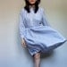 Striped Shirt Dress Casual Summer Dress Blue White Button Up Long Sleeve Dress - Large L