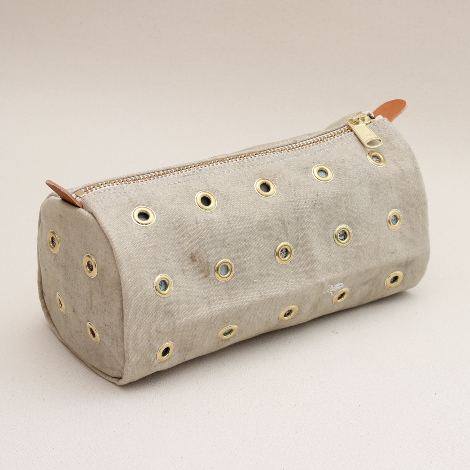 Vintage / Repurposed Mailbag Dopp Kit and brass grommet detail - lined with AAF cloth chart - Shaving / Toilery bag