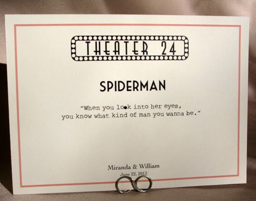 Movie Themed Romantic Quotes Table Number Cards  for Wedding or Special Events