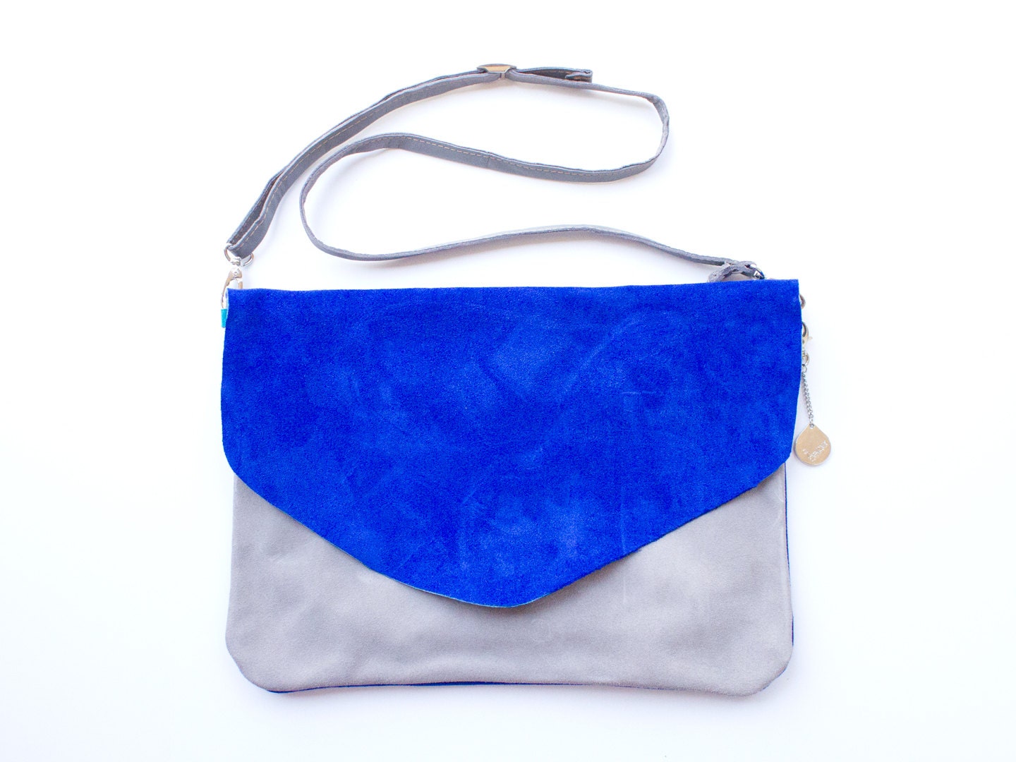 NEW - Color Block Suede Leather Envelope Cross Body - LARGE