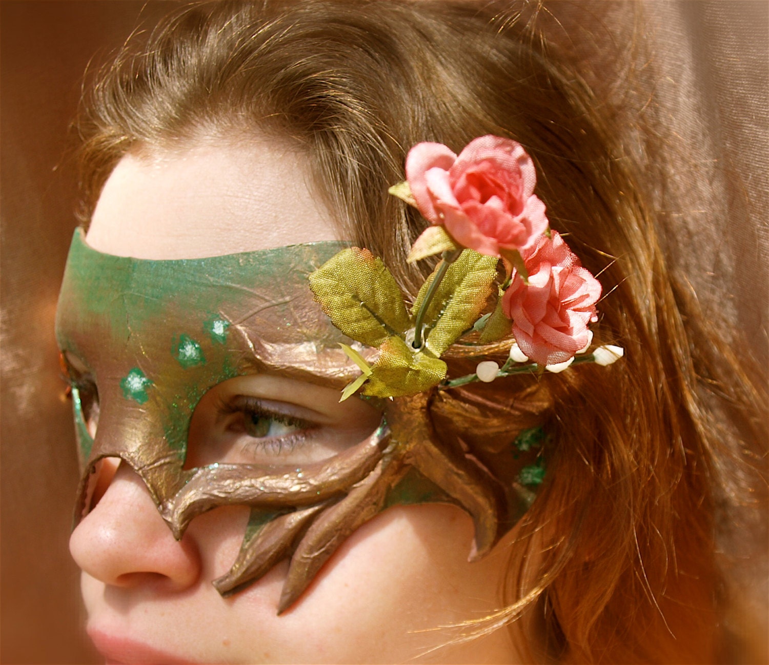 Nature Brown Copper Roots greenman Day mask - magpiesmasquerie