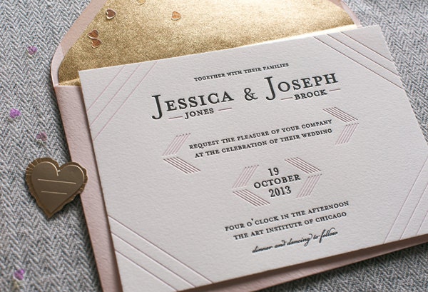 Letterpress Wedding Invitation Set - custom set - Modern Linear