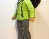 Lime Top, Gray Glitter Flare Pants, and Braided Black & Silver Cord Scarf - 18 Inch Doll Clothes fits American Girl