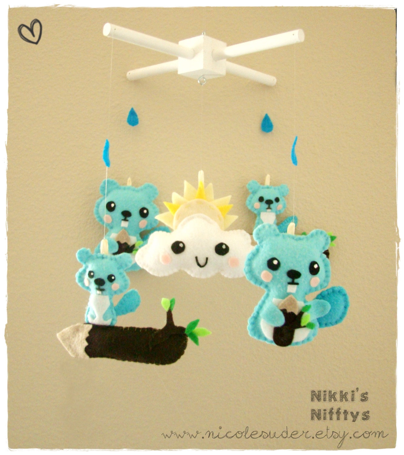Busy Beaver Crib Mobile -Custom orders and colors welcome