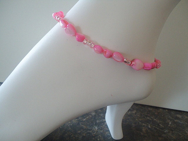 Ankle bracelet beachy foot jewelry hot pink shell beads anklet  tropical island jewelry stretch summer