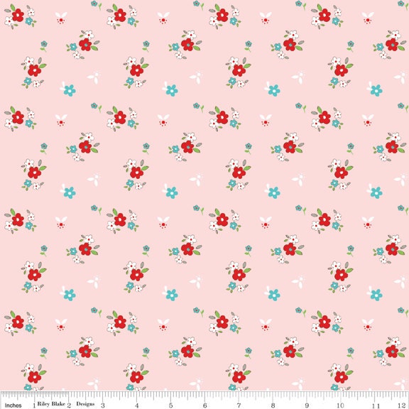 Little Red Riding Hood by Tasha Noel for Riley Blake, Floral in Pink, 1/2 Yard