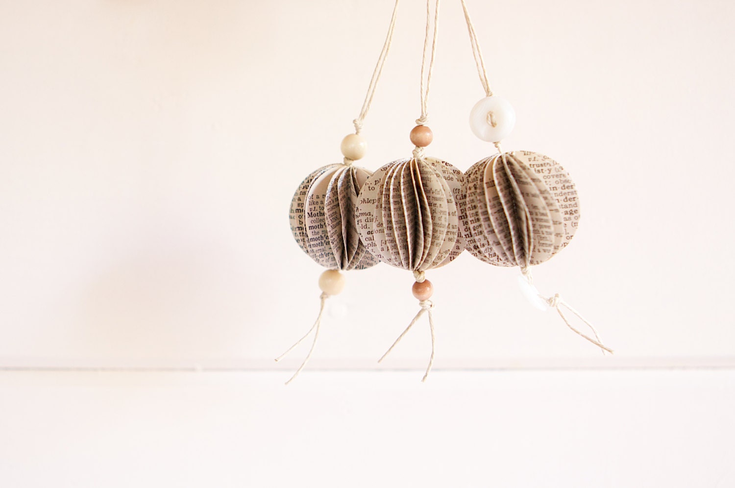 Trio of Mini Geometric Orb Ornaments-Dictionary Paper