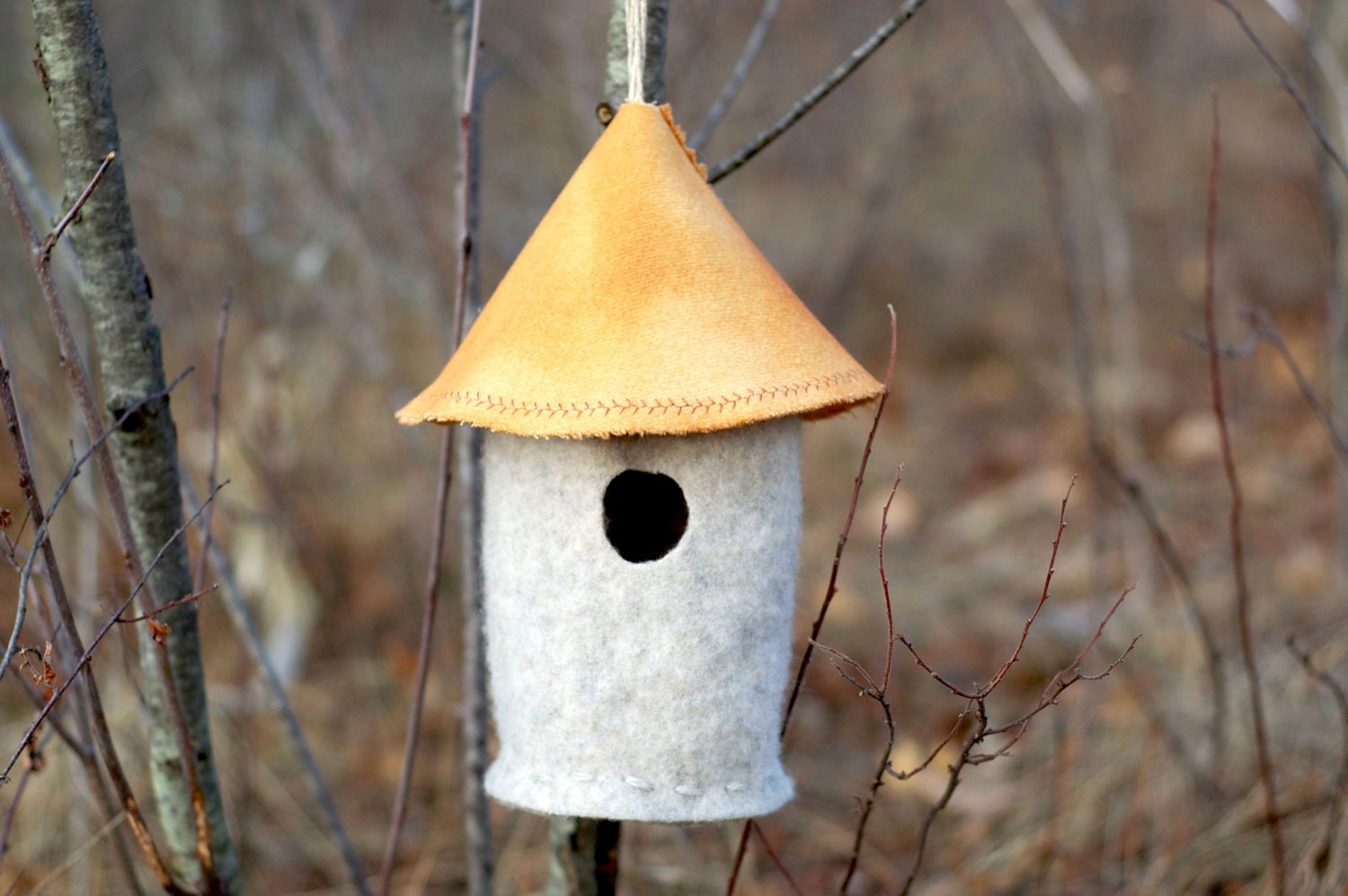 Felted Birdhouse or Fairy House - UpcycleRecycled Wool - Home and Garden Decor - Desert Orange