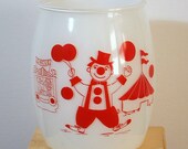 Vintage Cookie Jar, Bartlett Collins Red Circus Clown, White Glass, 1950s