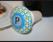 White, Baby Blue, Green, Yellow Striped and Polka Dot Wine Stopper