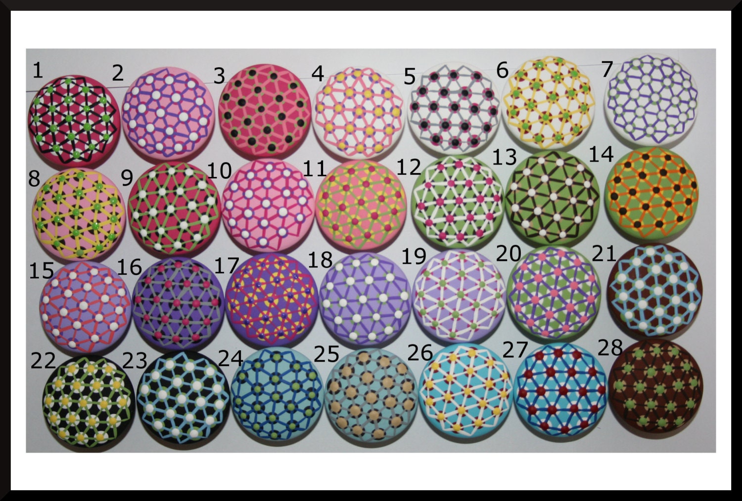 Various Colored Criss Cross Stripes and Polka Dot Knobs