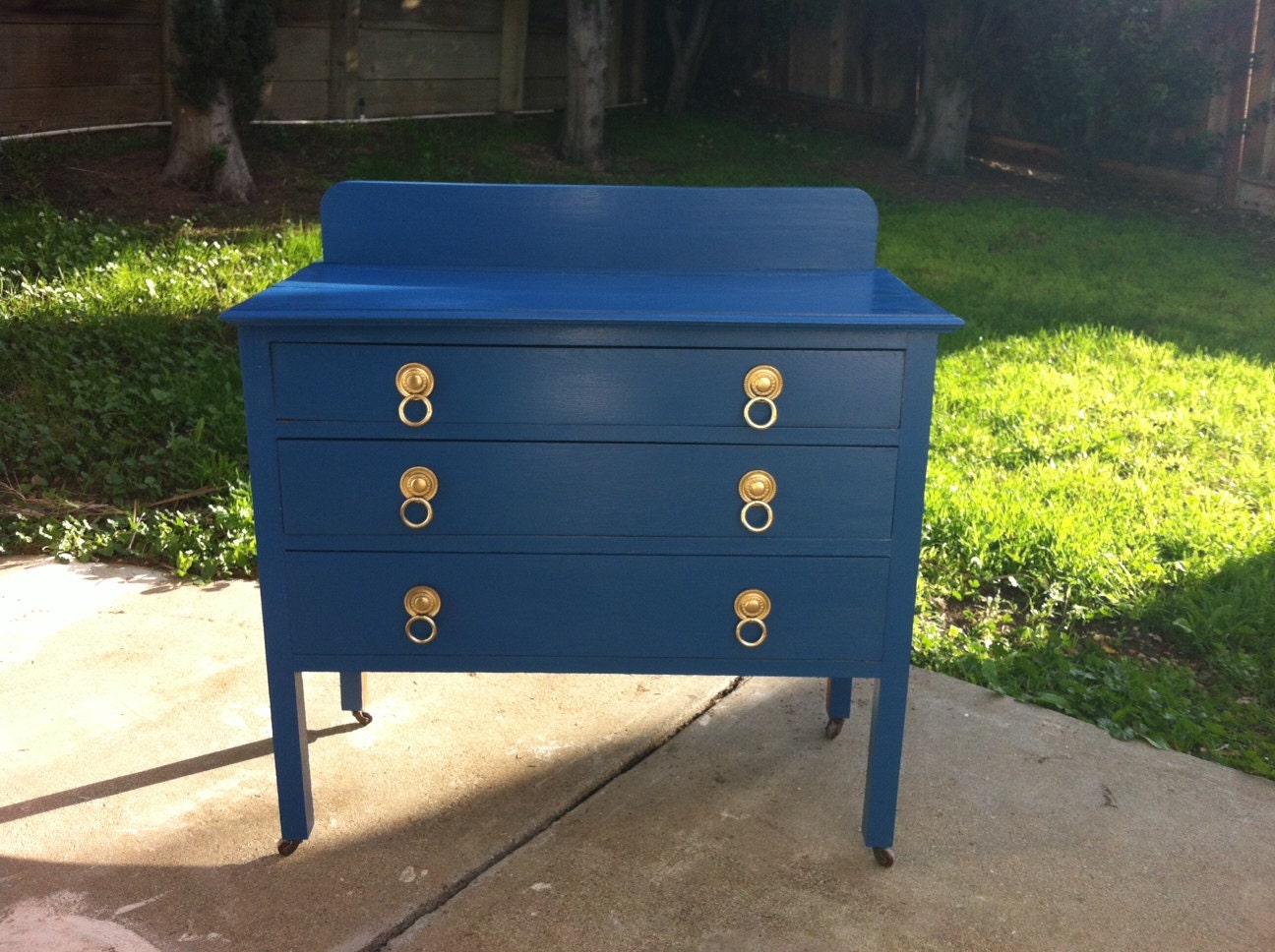 Antique 1940s Petite Buffet Sideboard in Gloss Royal Blue