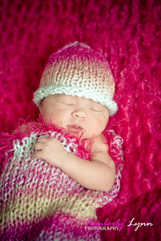 BABY COCOON and HAT Set - Pink and Aqua Tweed Hat & Sac / Cocoon / Wrap Set Newborn Baby Photography Prop