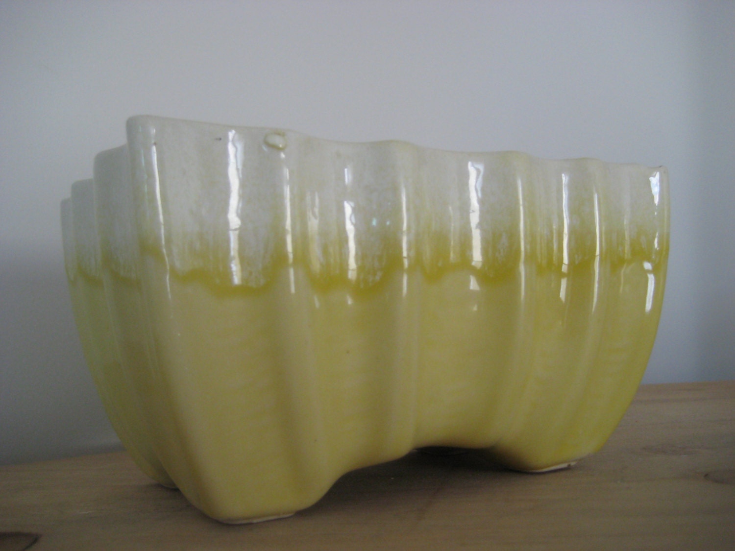 vintage mid century YELLOW sunshine zigzag art deco revival planter