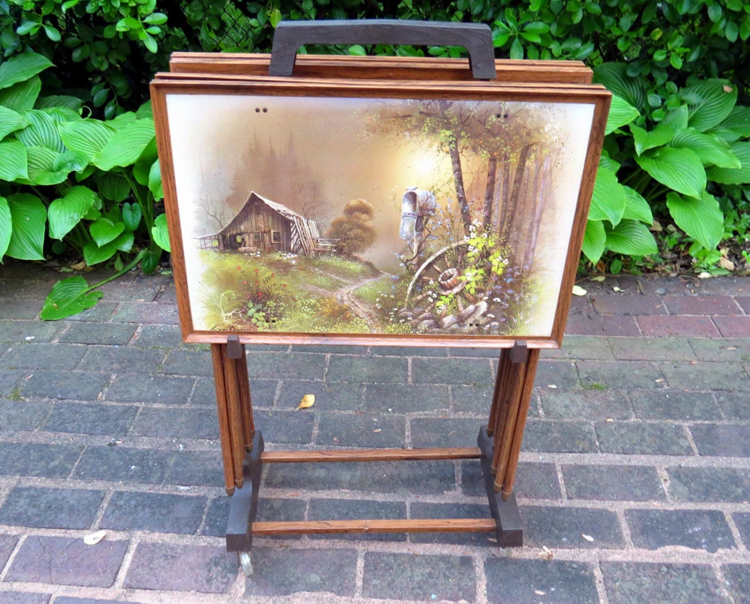 TV Trays in Stand with 4 Different Andres Orpinas Paintings