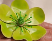 Large flower ring. Bright green. Vintage. Adjustable. Repurposed brooch.