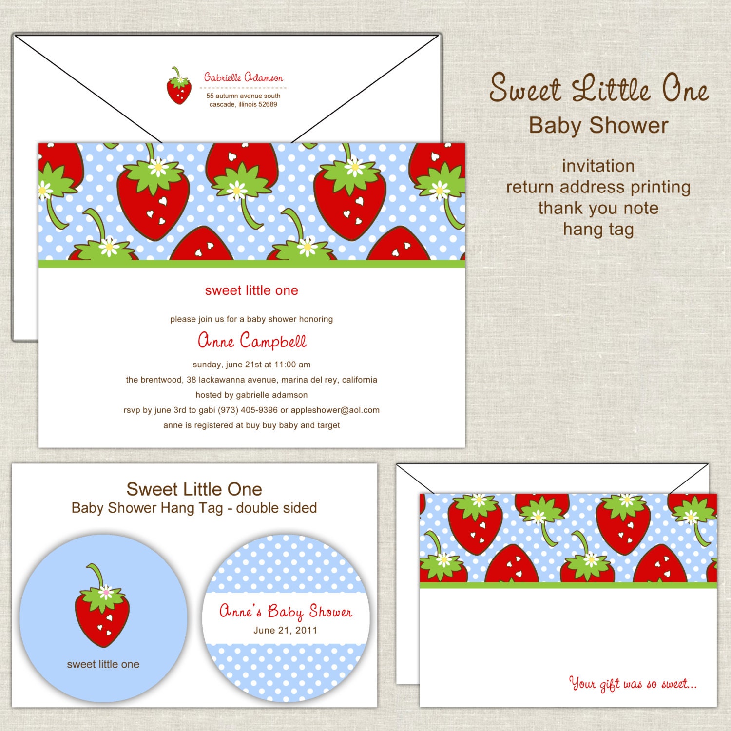 Sweet Little One Baby Shower Invitation in Blue with Red Strawberries Il_170x135