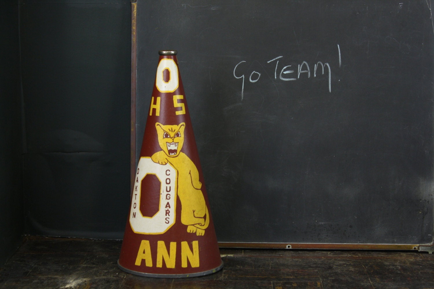 Vintage Cheerleader Megaphone / Handpainted. / Dakota Cougors