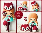 PDF. Fox girl with mask and puppet .Plush Doll Pattern, Softie Pattern, Soft felt Toy Pattern.