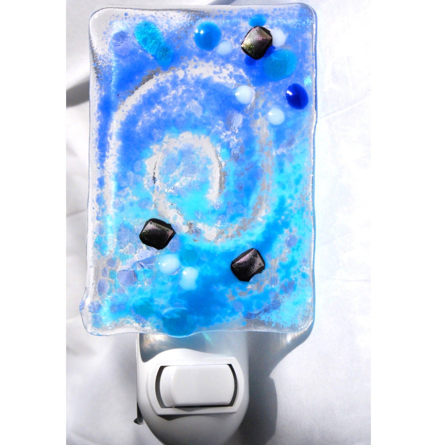 Glass Night Light Blue swirl Hand made with Fused glass.