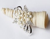 10 Rhinestone Brooch Component Crystal Pearl Bridal Hair Comb Shoe Clip Wedding Bouquet Cake Invitation WHITE BR085