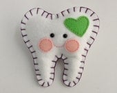 Tooth Fairy Pillow - Green Heart with Purple