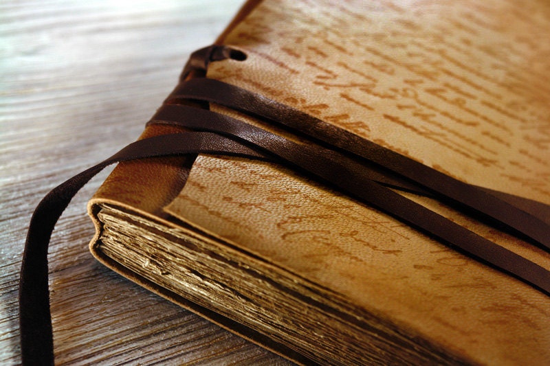The Manuscript - Leather Journal, Notebook, Diary in Brown Vintage Style Cover and Old Aged Paper