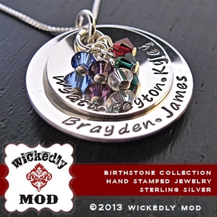 Personalized Necklace - Mother Necklace - Hand Stamped Jewelry - CHLOE LARGE Double Cup (5 charms) handstamped mother necklace