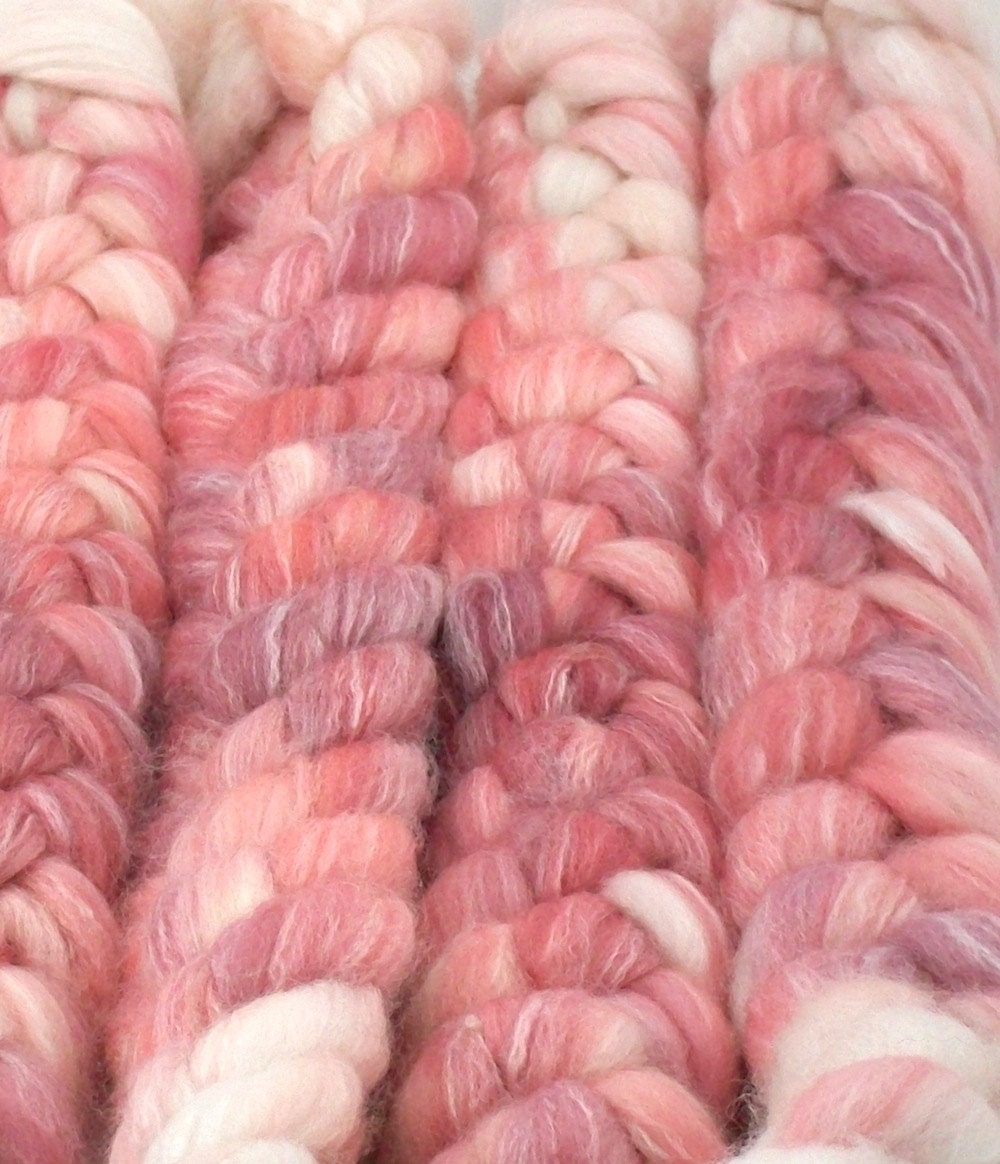 Coral Blush/ Handpainted SW Merino-Bamboo-Nylon Combed Top/ 4 oz.