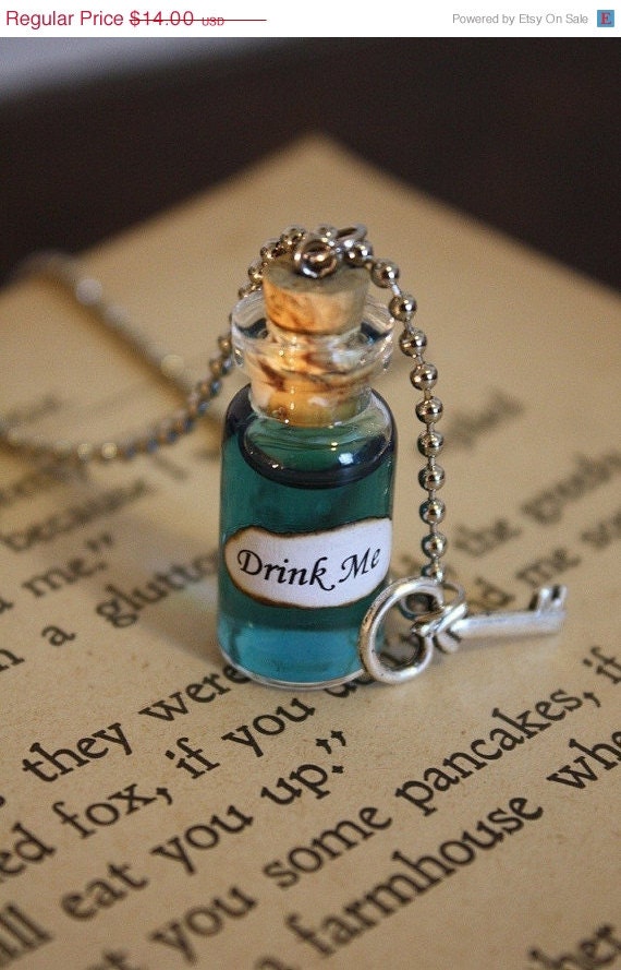 ON SALE Alice in Wonderland Drink Me Vial Necklace