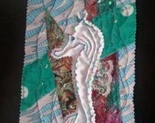 Creamy Seahorse Textile Art - mini quilt, crazy quilt, collage, wall art