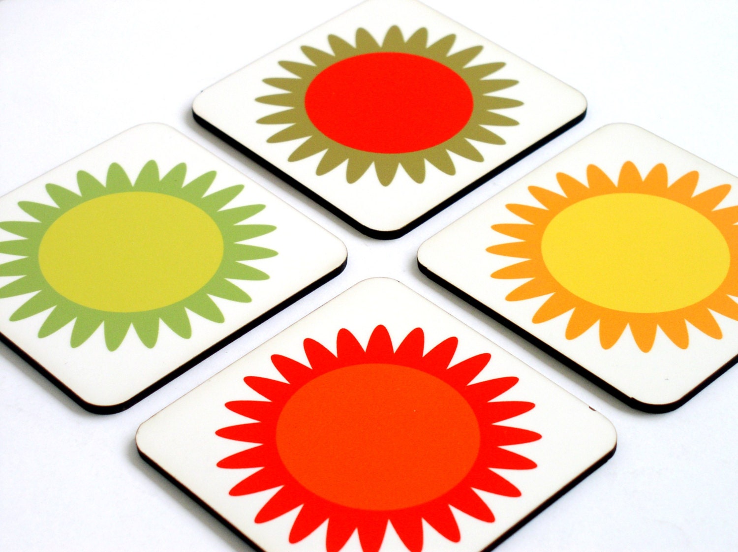 coaster set sunshine orange citrine mustard green red set of four retro drink coasters gift idea under 25